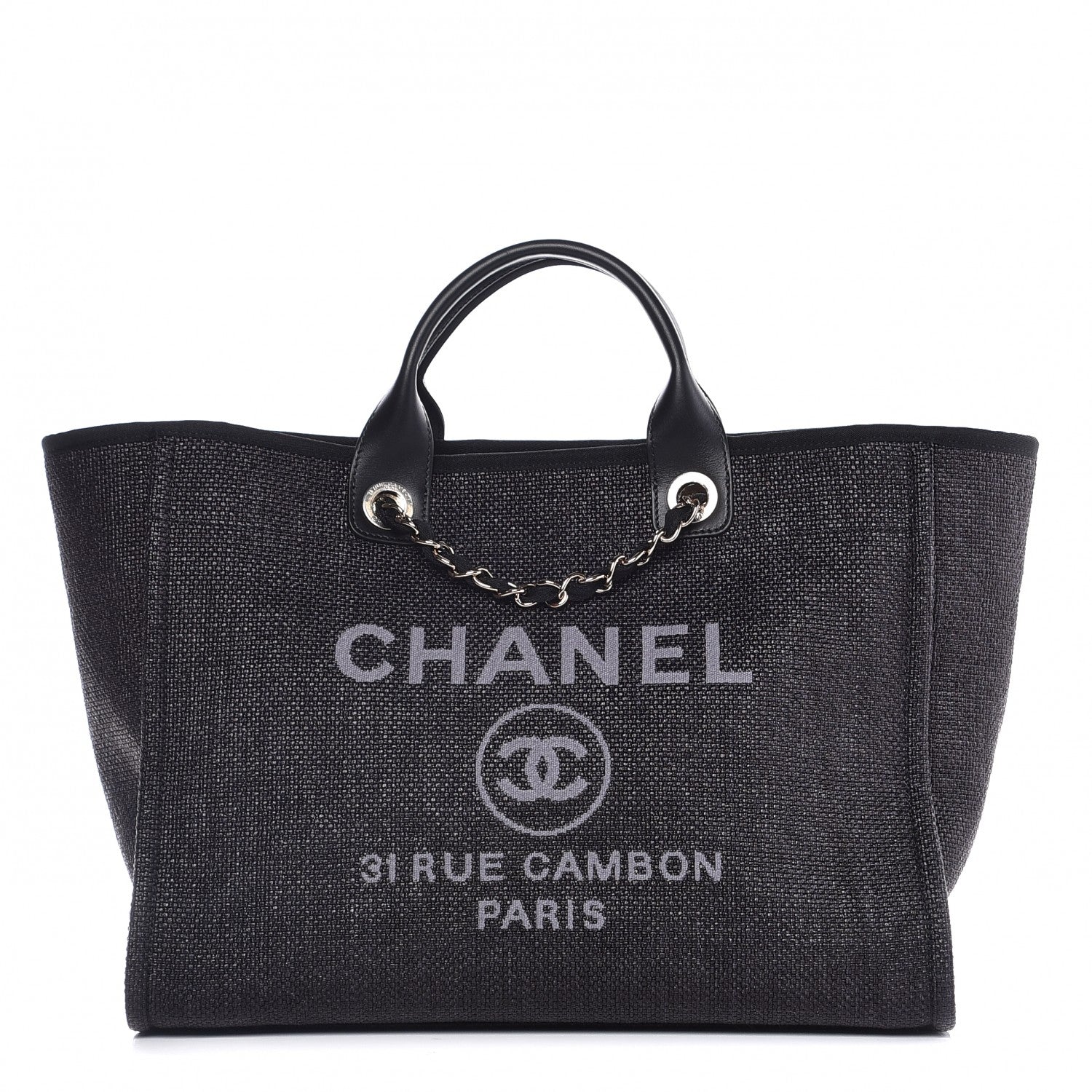 Chanel Woven Straw Raffia Large Deauville Tote Black 1 of 9