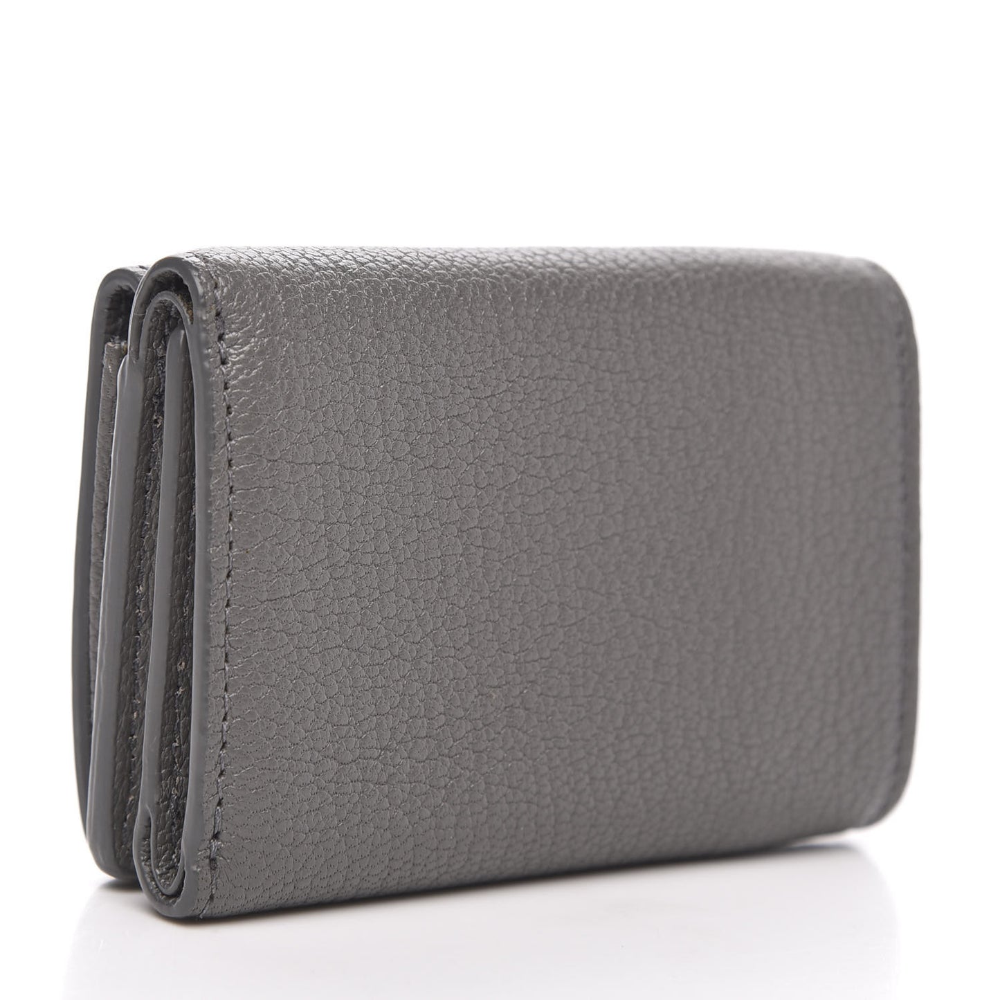 Chevre Gold Hardware Metallic Edge Card Case Gris Acier