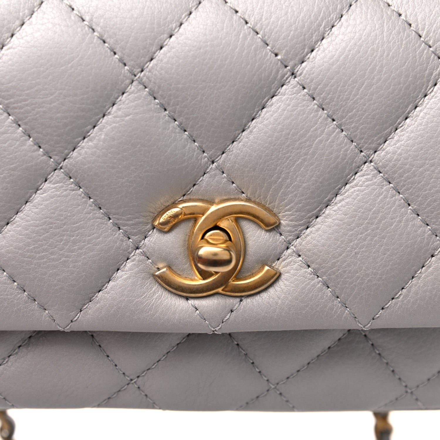 Chanel Calfskin Quilted Top Handle Flap Light Grey 9 of 12