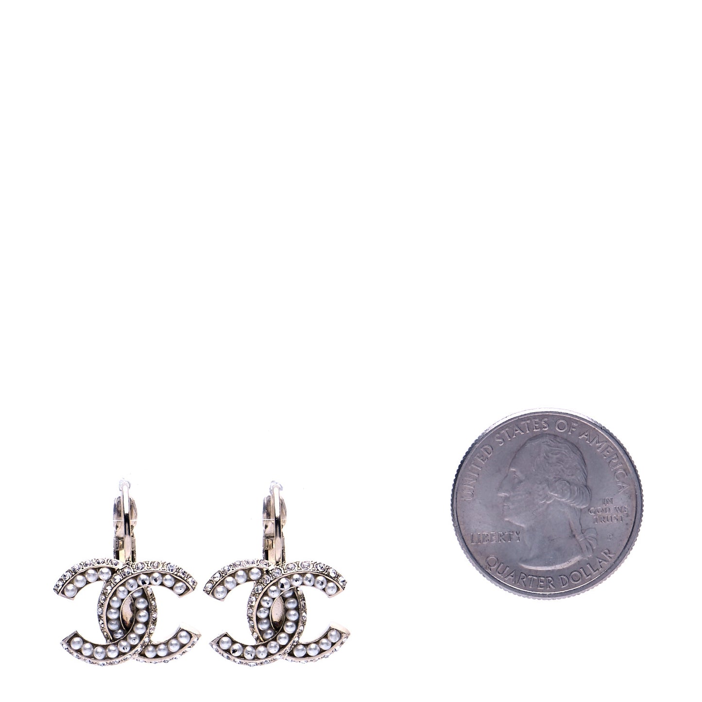Crystal Pearl CC Dangle Earrings Gold
