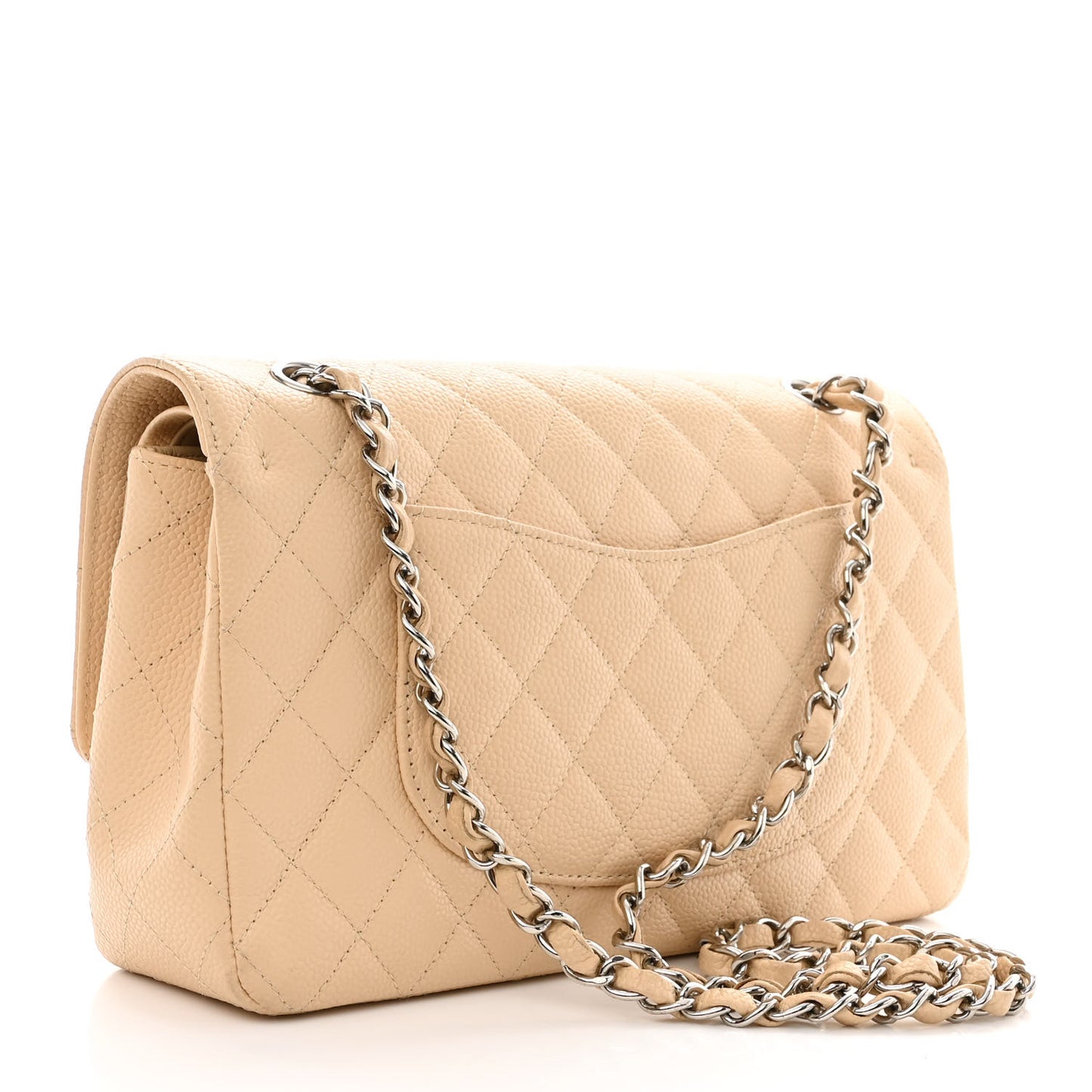 Caviar Quilted Medium Double Flap Beige Clair