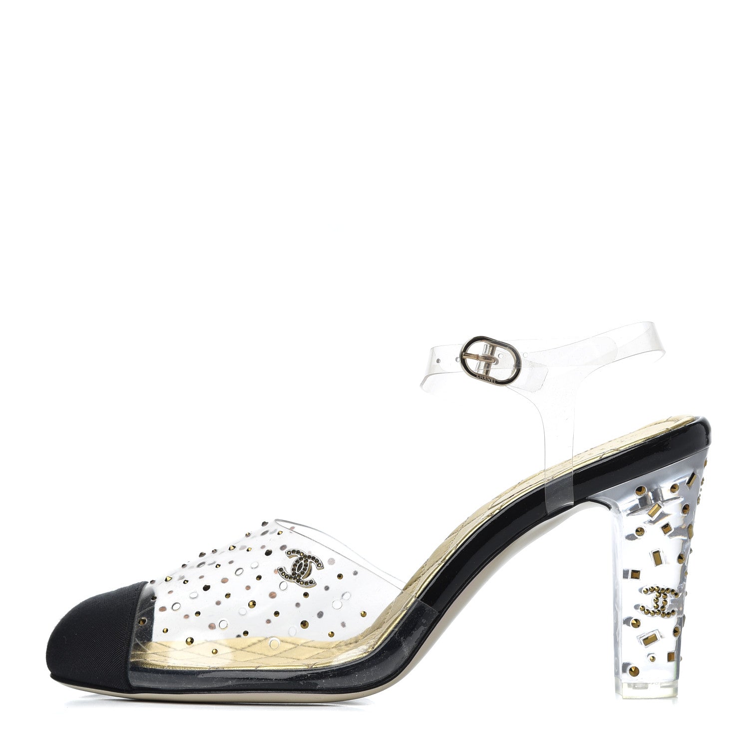 Chanel PVC Studded Grosgrain Cap Toe Pumps 38 Transparent Black 1 of 14