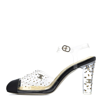 Chanel PVC Studded Grosgrain Cap Toe Pumps 38 Transparent Black 1 of 14