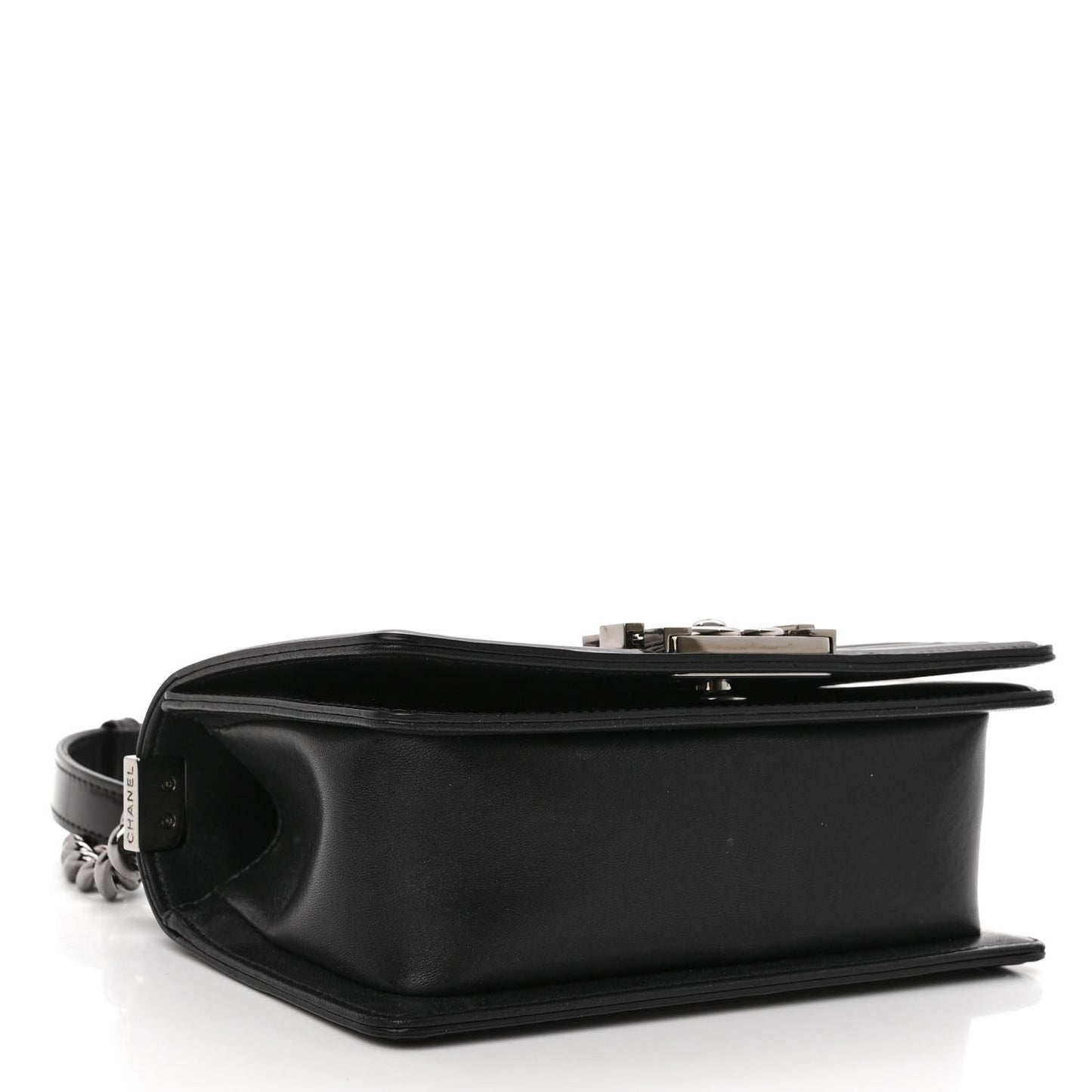 Patent Calfskin Quilted Small Boy Flap Black