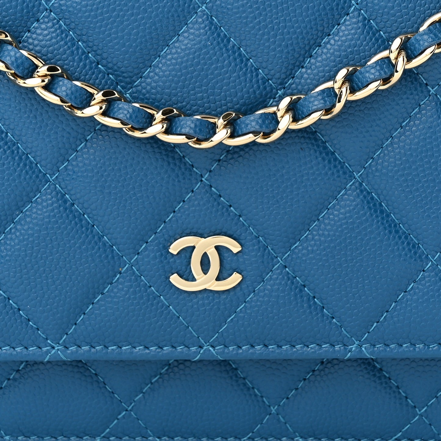 Caviar Quilted Wallet on Chain WOC Blue