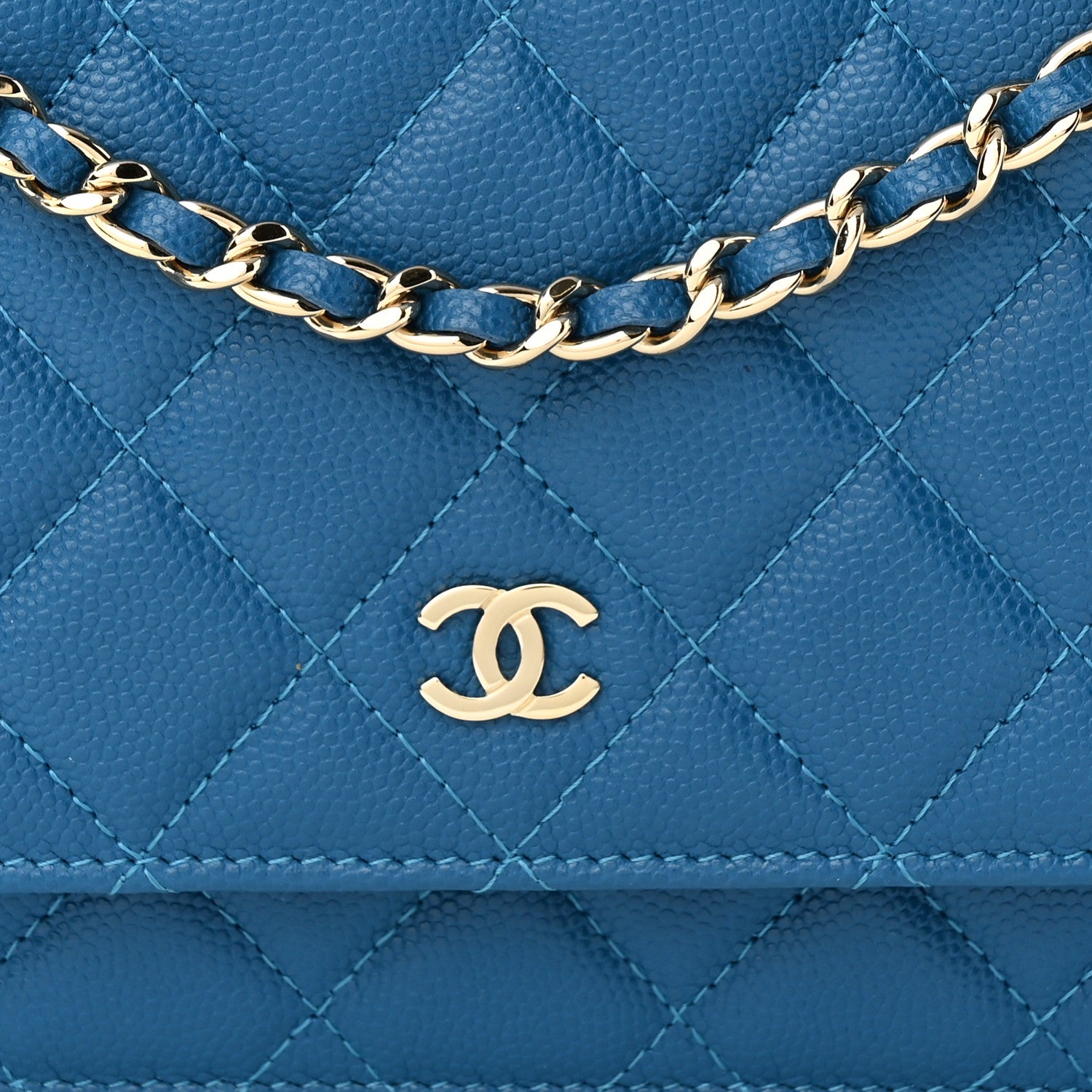 Chanel Caviar Quilted Wallet on Chain WOC Blue 9 of 12