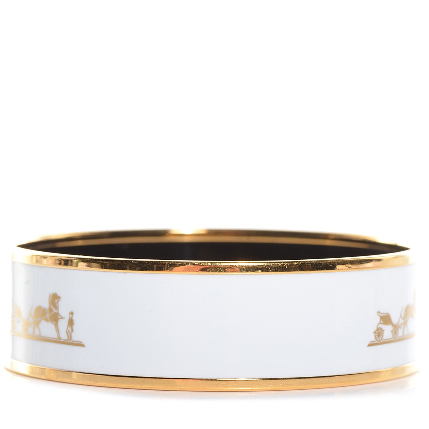 Hermes Enamel Printed Caleche Wide Bracelet 62 White 5 of 5
