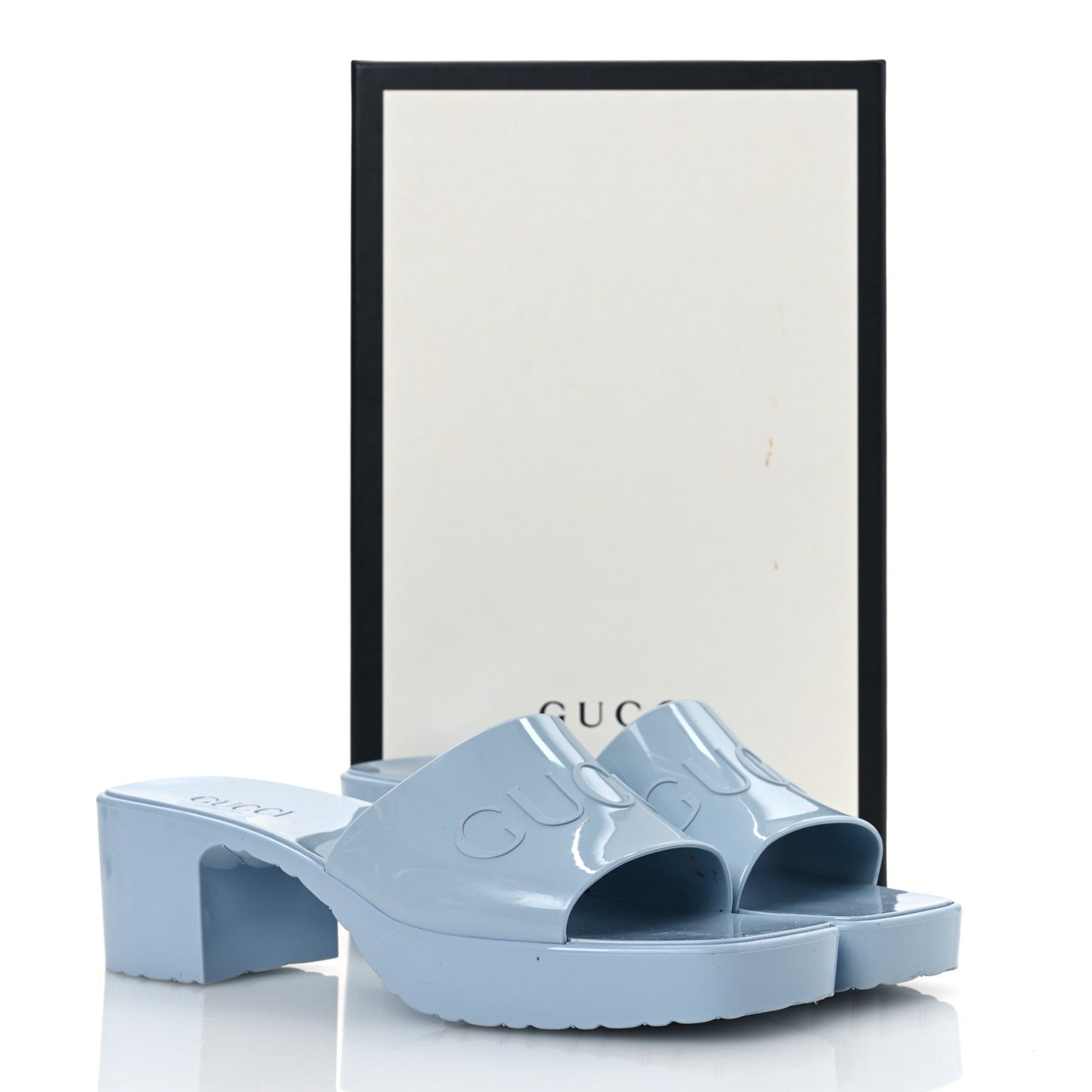 Rubber Gucci Logo Womens Platform 20/60mm Slide Sandals 38 Porcelain Light Blue