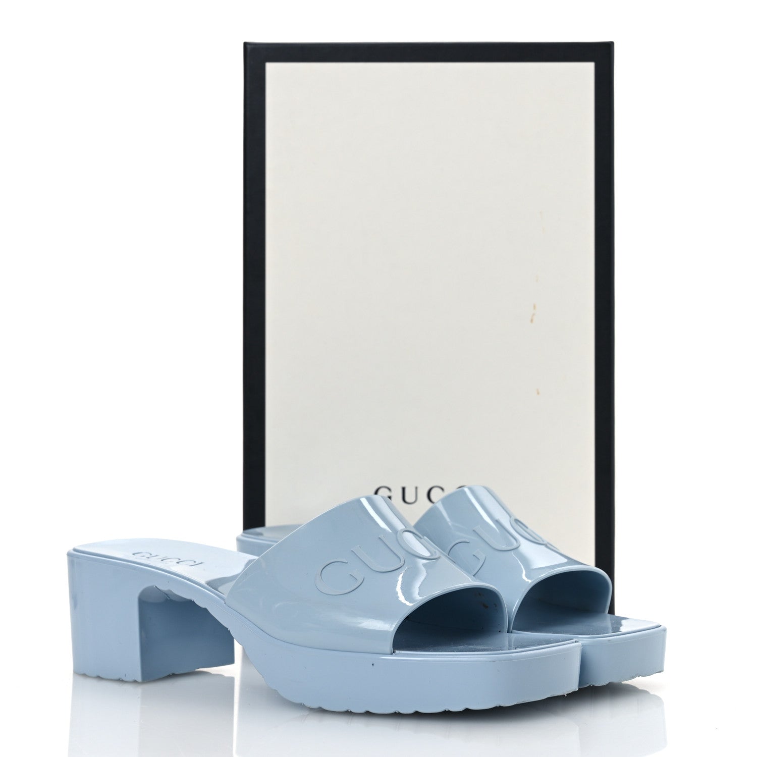 Gucci Rubber Gucci Logo Womens Platform 20/60mm Slide Sandals 38 Porcelain Light Blue 13 of 13