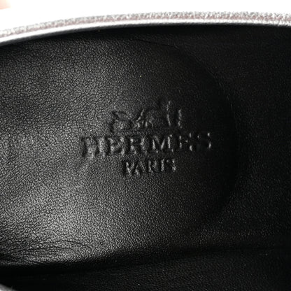 Hermes Metallic Calfskin Womens Paris Loafers 37 Silver 8 of 10