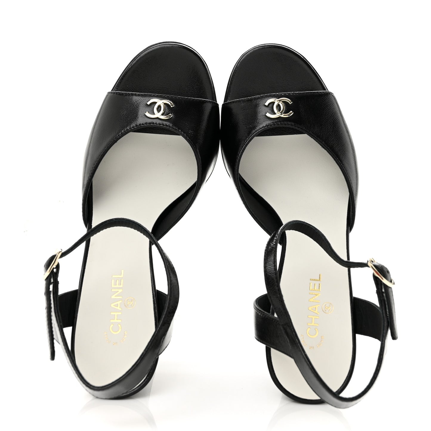 Lambskin CC Peep Toe Platform Sandals  38 Black