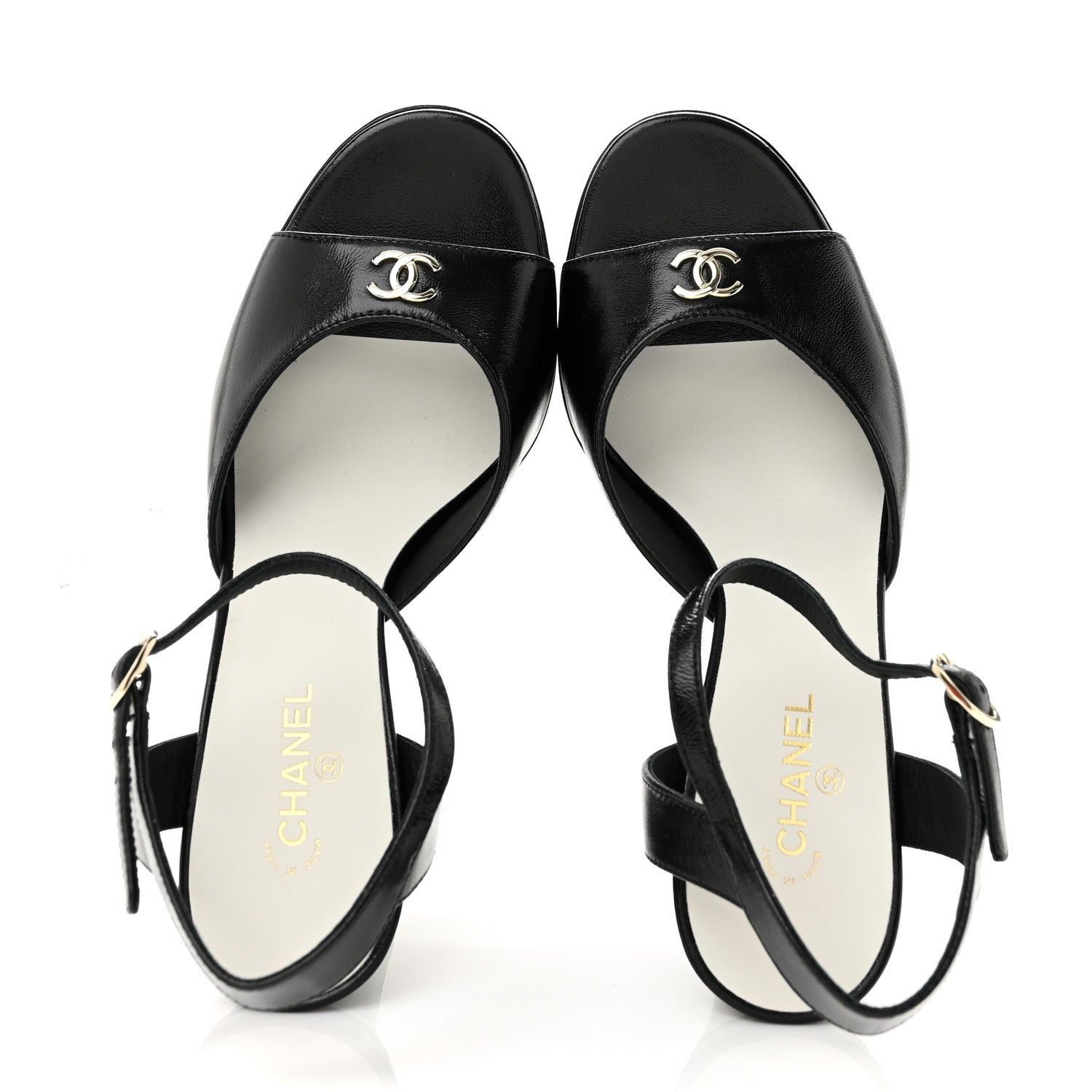 Chanel Lambskin CC Peep Toe Platform Sandals  38 Black 2 of 10
