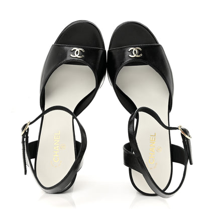 Chanel Lambskin CC Peep Toe Platform Sandals  38 Black 2 of 10