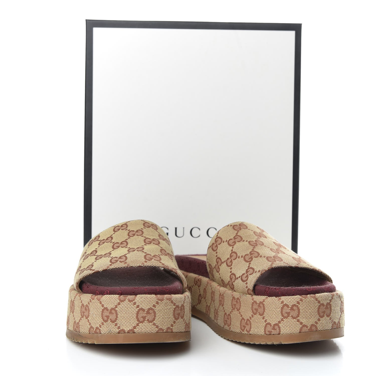 Gucci Canvas GG Monogram Angelina Platform Slide Sandals 40 Beige Ruggine 10 of 10