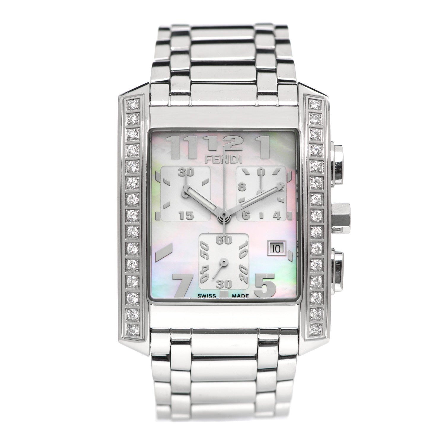 Fendi Stainless Steel Diamond Mother of Pearl 32mm Classico Chronograph Quartz Watch 1 of 5