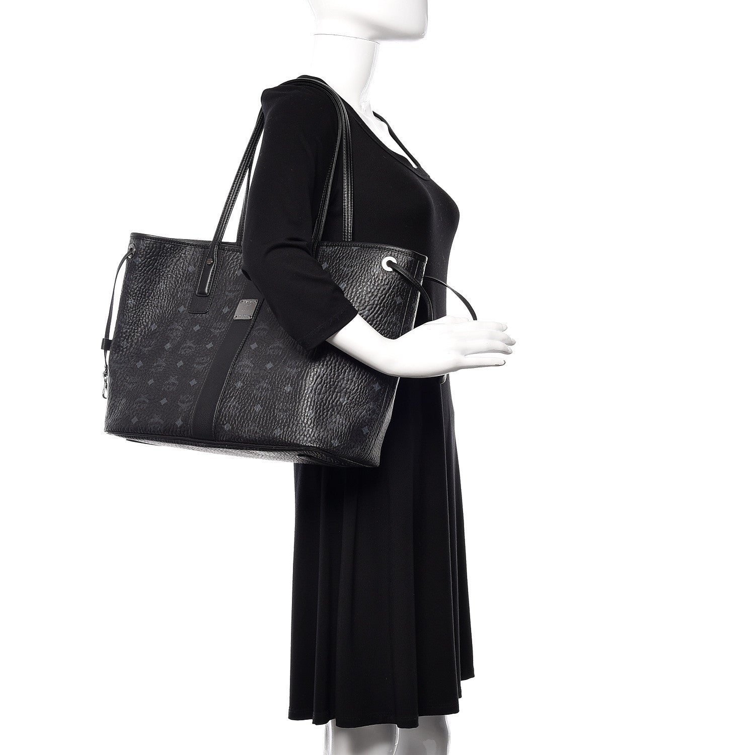 MCM Visetos Medium Liz Reversible Shopper Tote Black 3 of 14