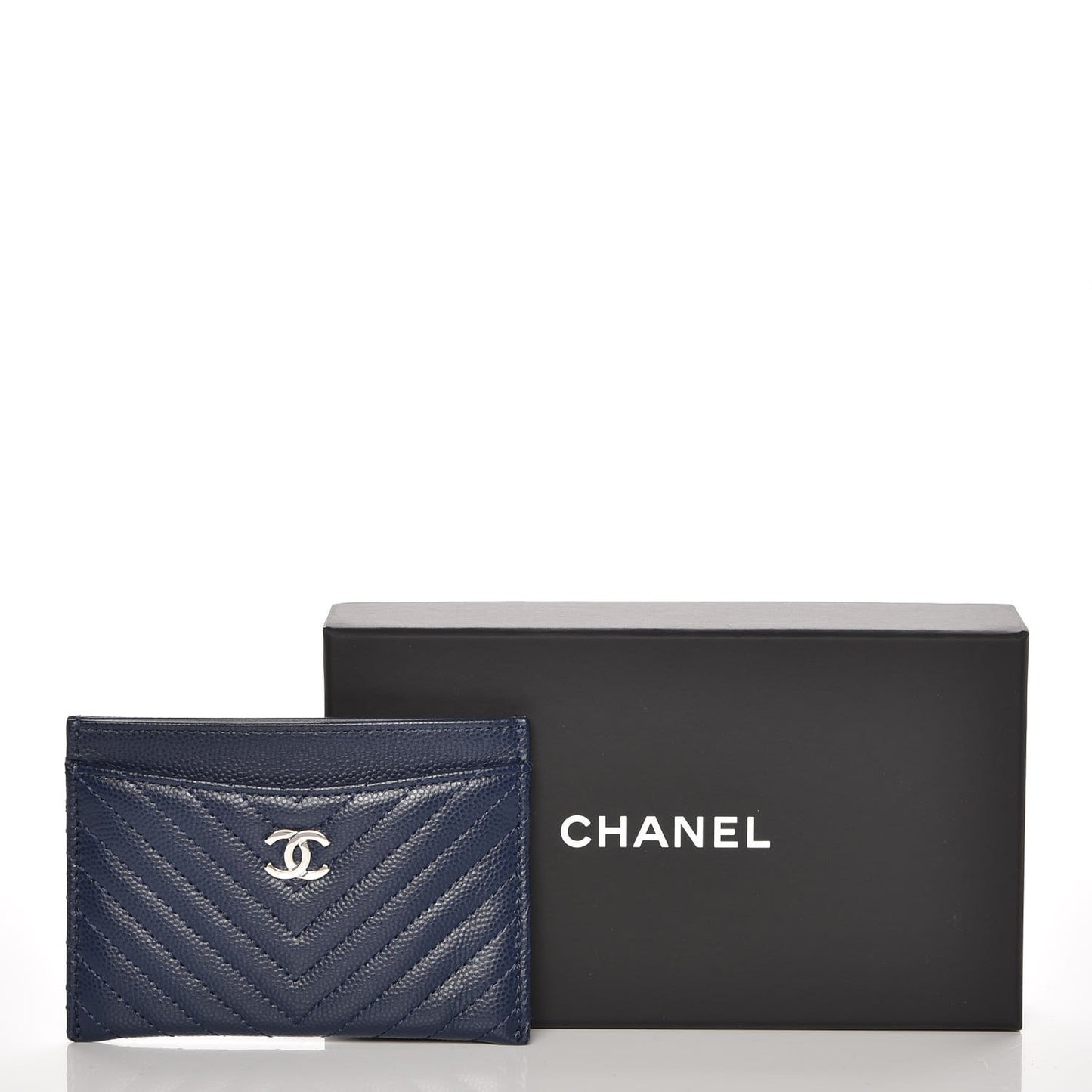 Caviar Chevron Card Holder Navy