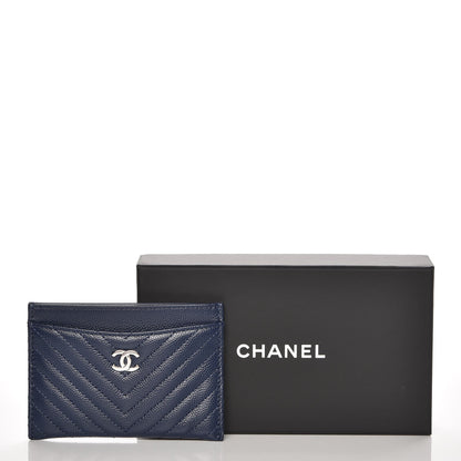 Chanel Caviar Chevron Card Holder Navy 10 of 10