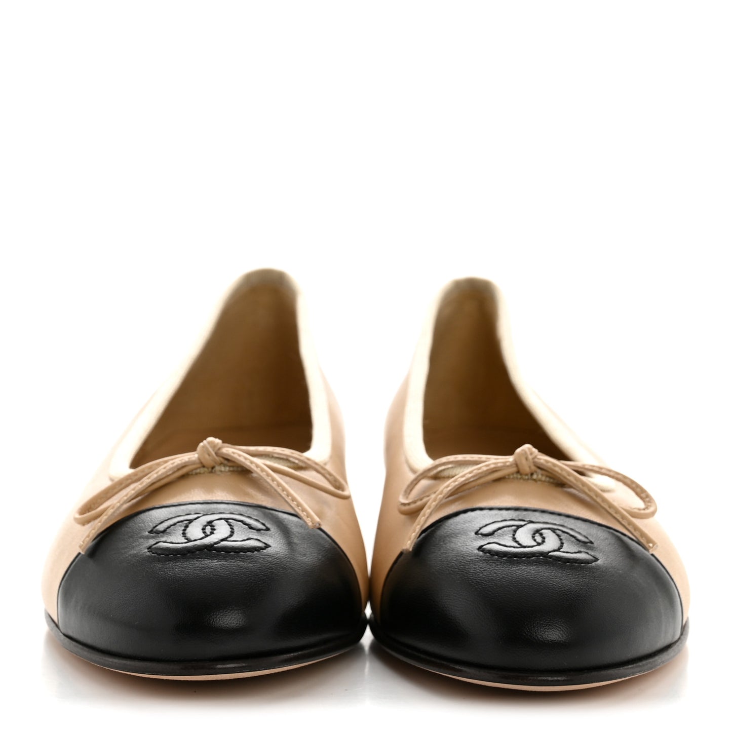 Lambskin Cap Toe CC Ballerina Flats 38 Beige Black