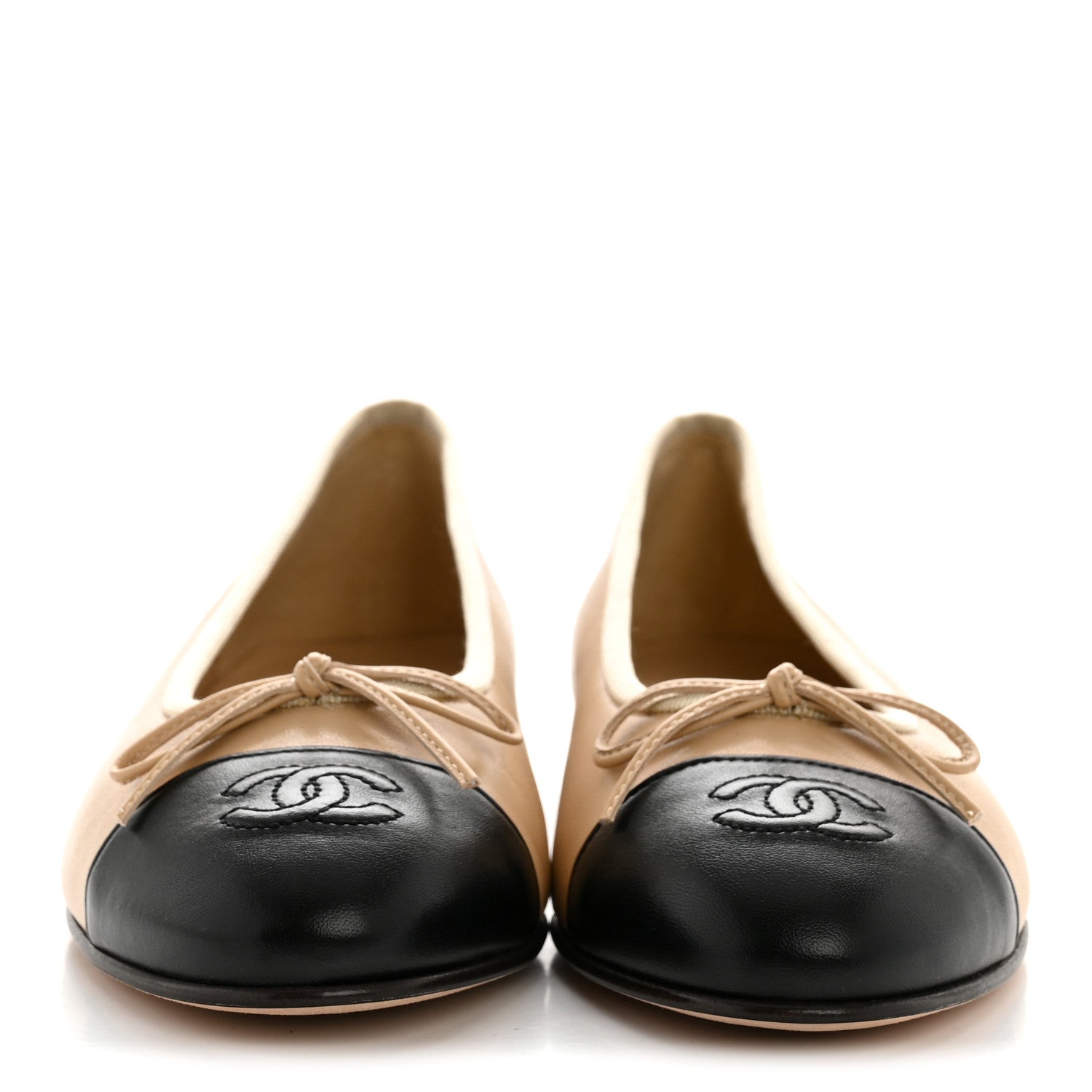Chanel Lambskin Cap Toe CC Ballerina Flats 38 Beige Black 3 of 11