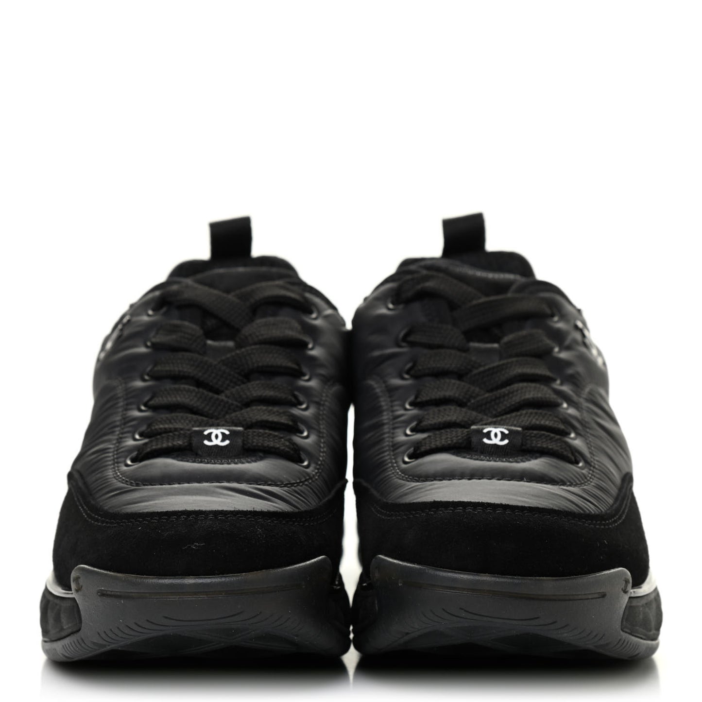 Nylon Suede Calfskin CC Sneakers 36.5 Black
