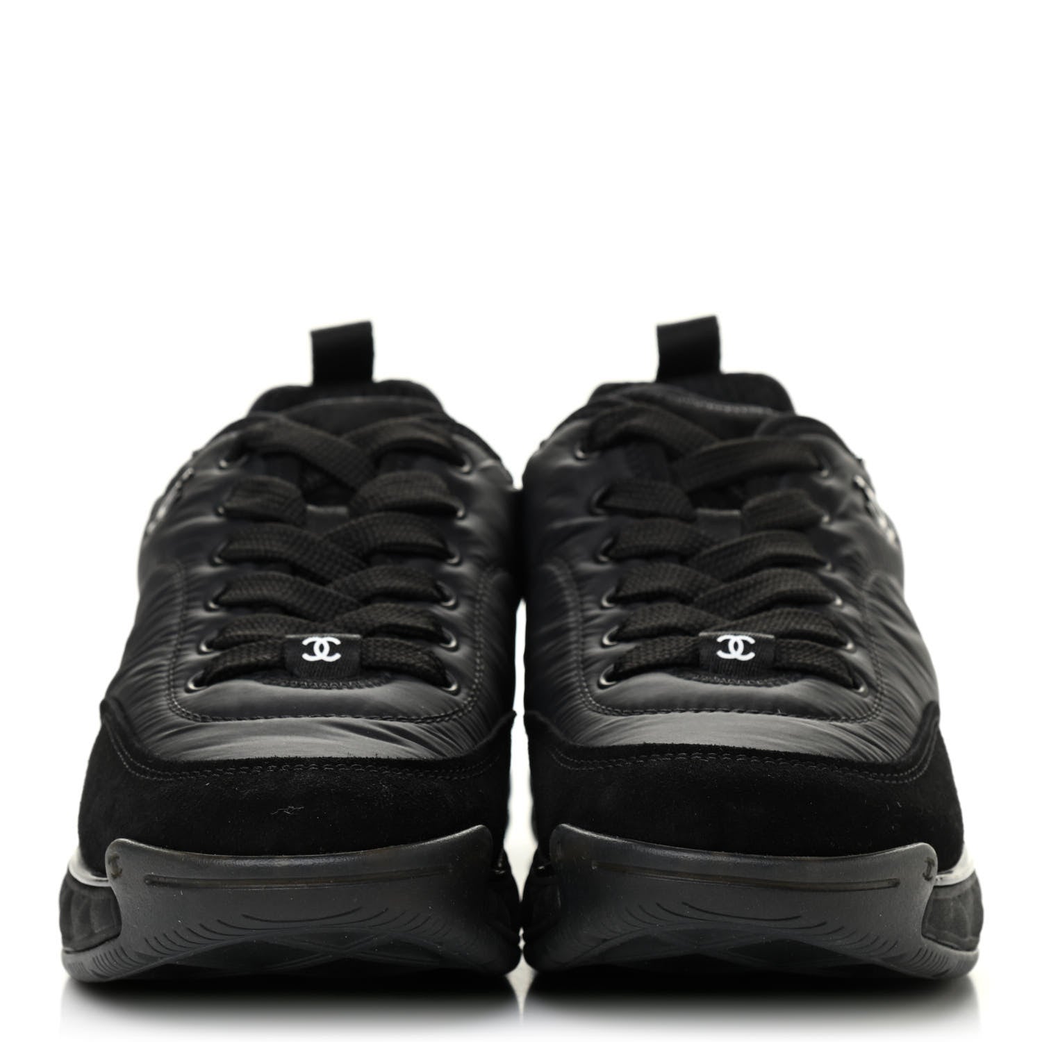 Chanel Nylon Suede Calfskin CC Sneakers 36.5 Black 2 of 8