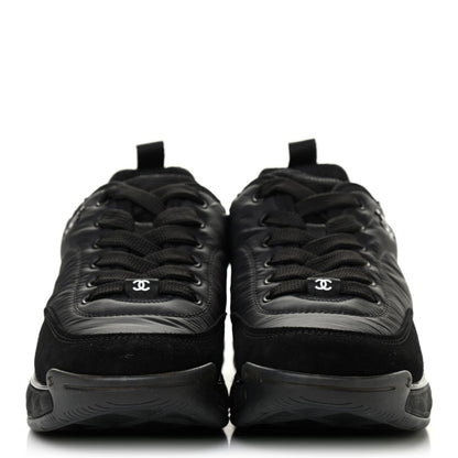 Chanel Nylon Suede Calfskin CC Sneakers 36.5 Black 2 of 8