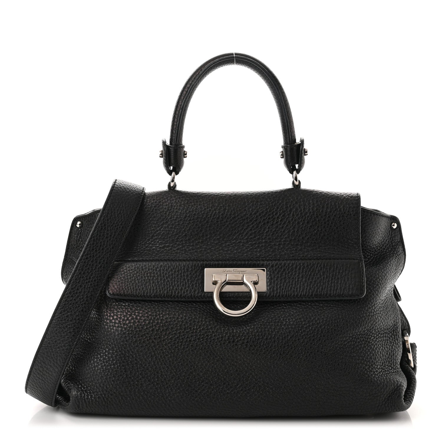 Salvatore Ferragamo Calfskin Medium Sofia Satchel Black 1 of 9