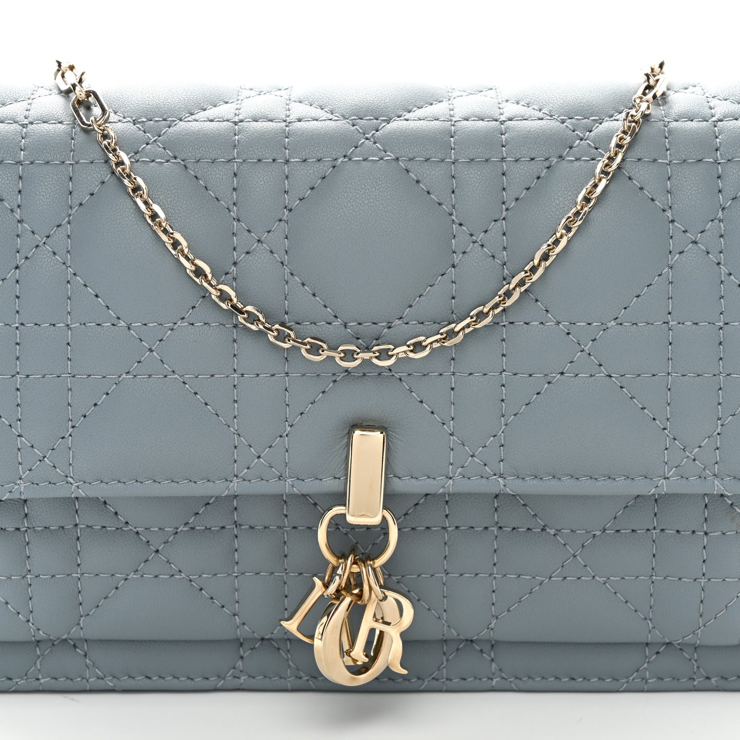 Lambskin Cannage Lady Dior Chain Pouch Cloud Blue