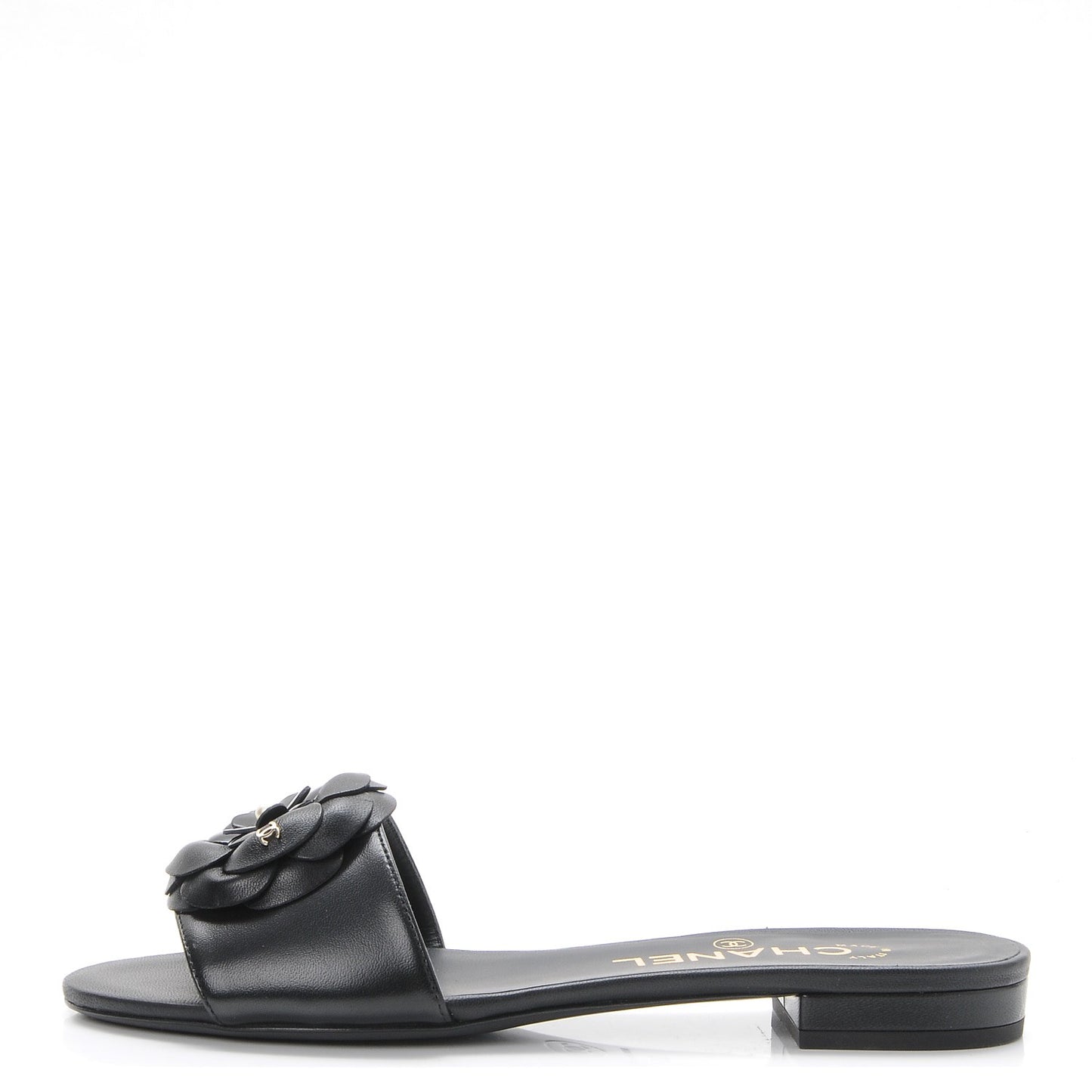 Lambskin Camellia Pearl Slides 35 Black