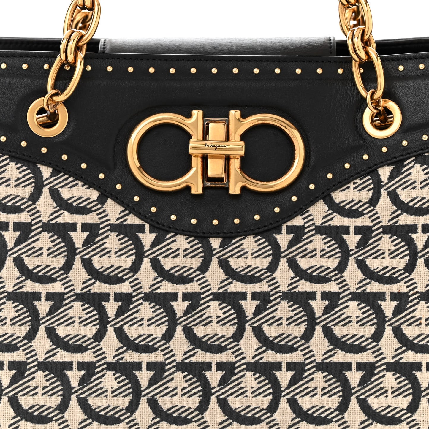 Canvas Calfskin Gancini Shoulder Bag Black