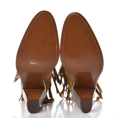 Saint Laurent Suede New Western 80 Fringe Ankle Boots 40 Light Tan 5 of 9