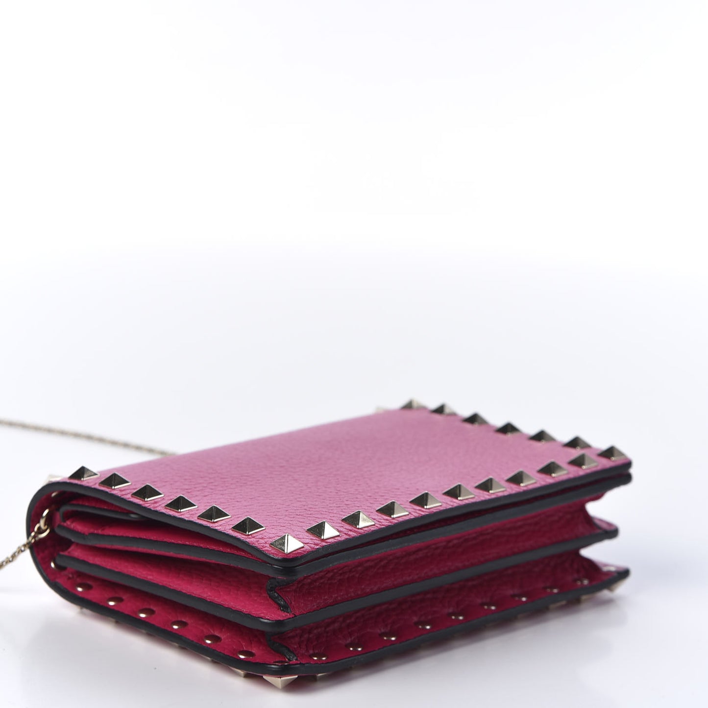 Pebbled Calfskin Rockstud Wallet on Chain Disco Pink