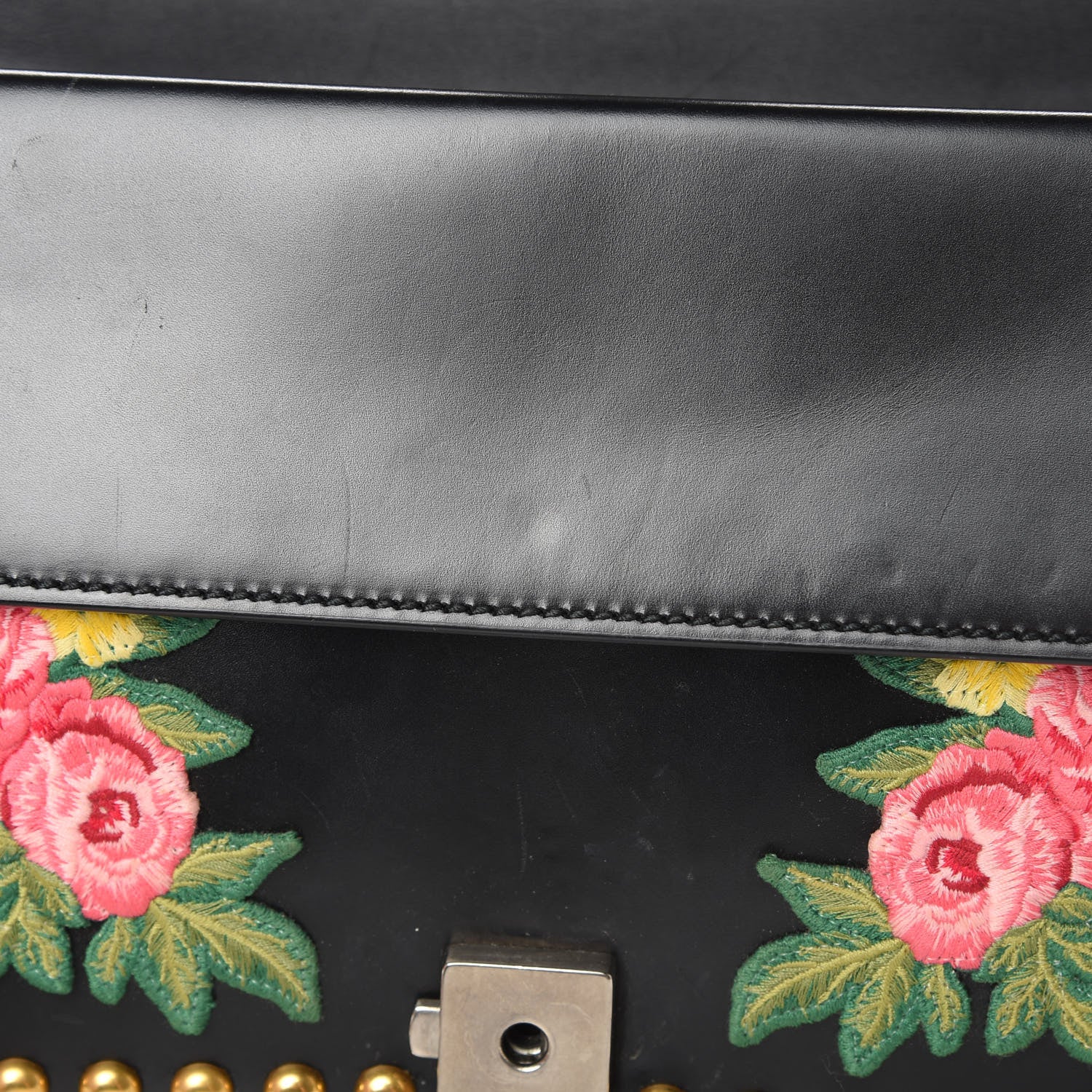 Gucci Calfskin Floral Embroidered Studded Small Dionysus Shoulder Bag Black 13 of 15