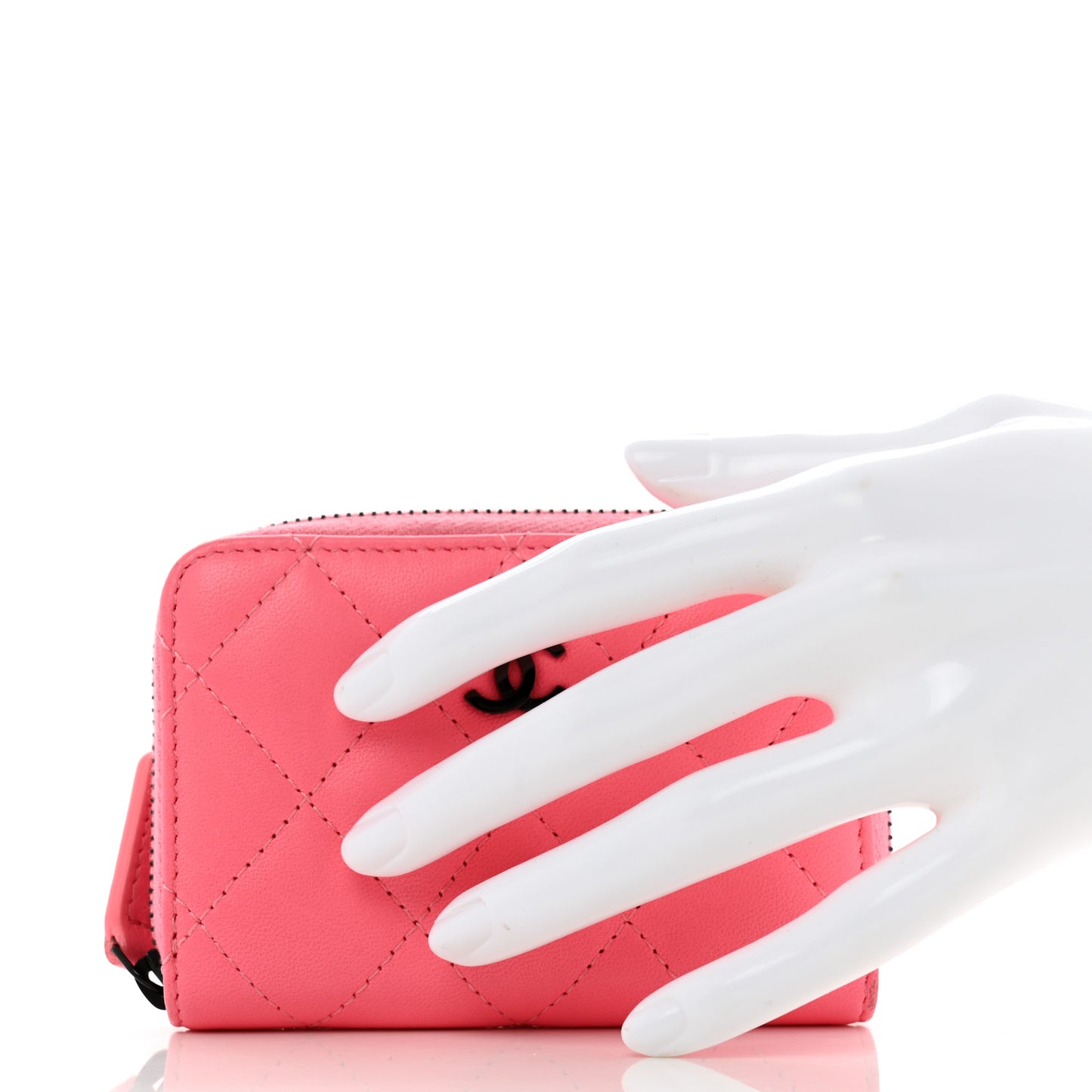 Lambskin Quilted Zip Around Coin Purse Pink