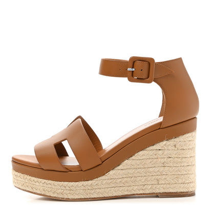 Hermes Goatskin Doll 60 Espadrille Wedge Sandals 37 Gold 1 of 13