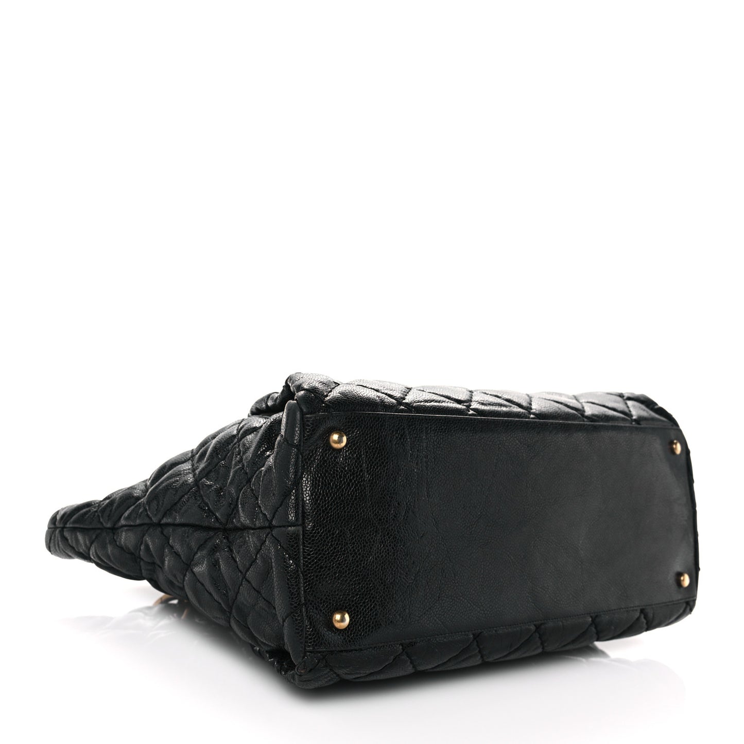 Crumpled Grained Calfskin Large Coco Pleats Tote Black