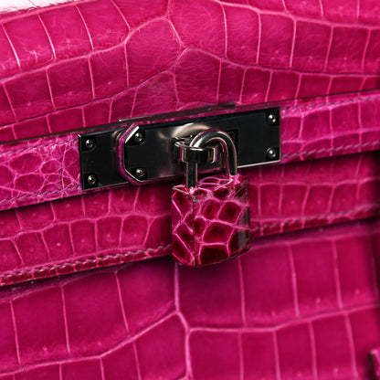 Hermes Shiny Niloticus Crocodile Kelly Sellier 32 Rose Scheherazade 27 of 27