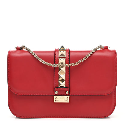 Valentino Garavani Vitello Medium Glam Lock Rockstud Flap Red 1 of 9