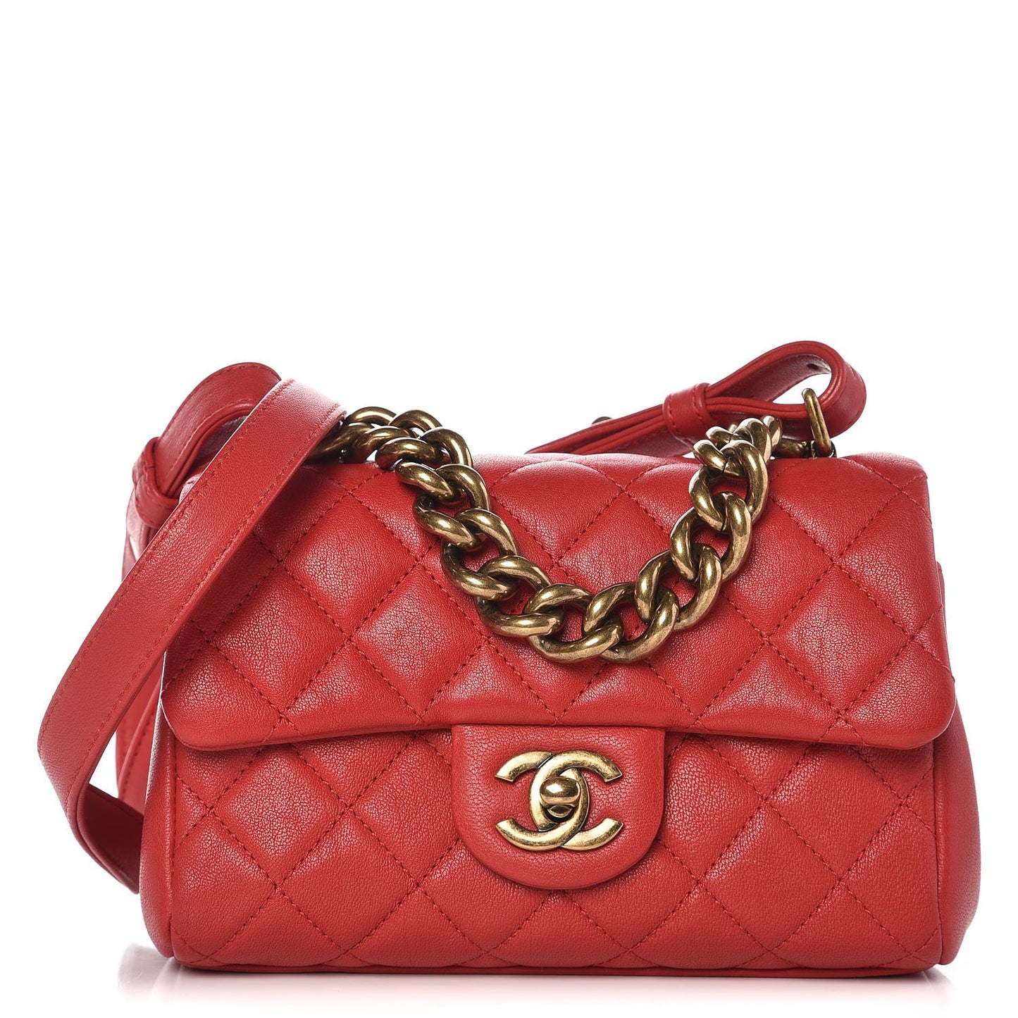 Shiny Sheepskin Quilted Mini Trapezio Flap Red