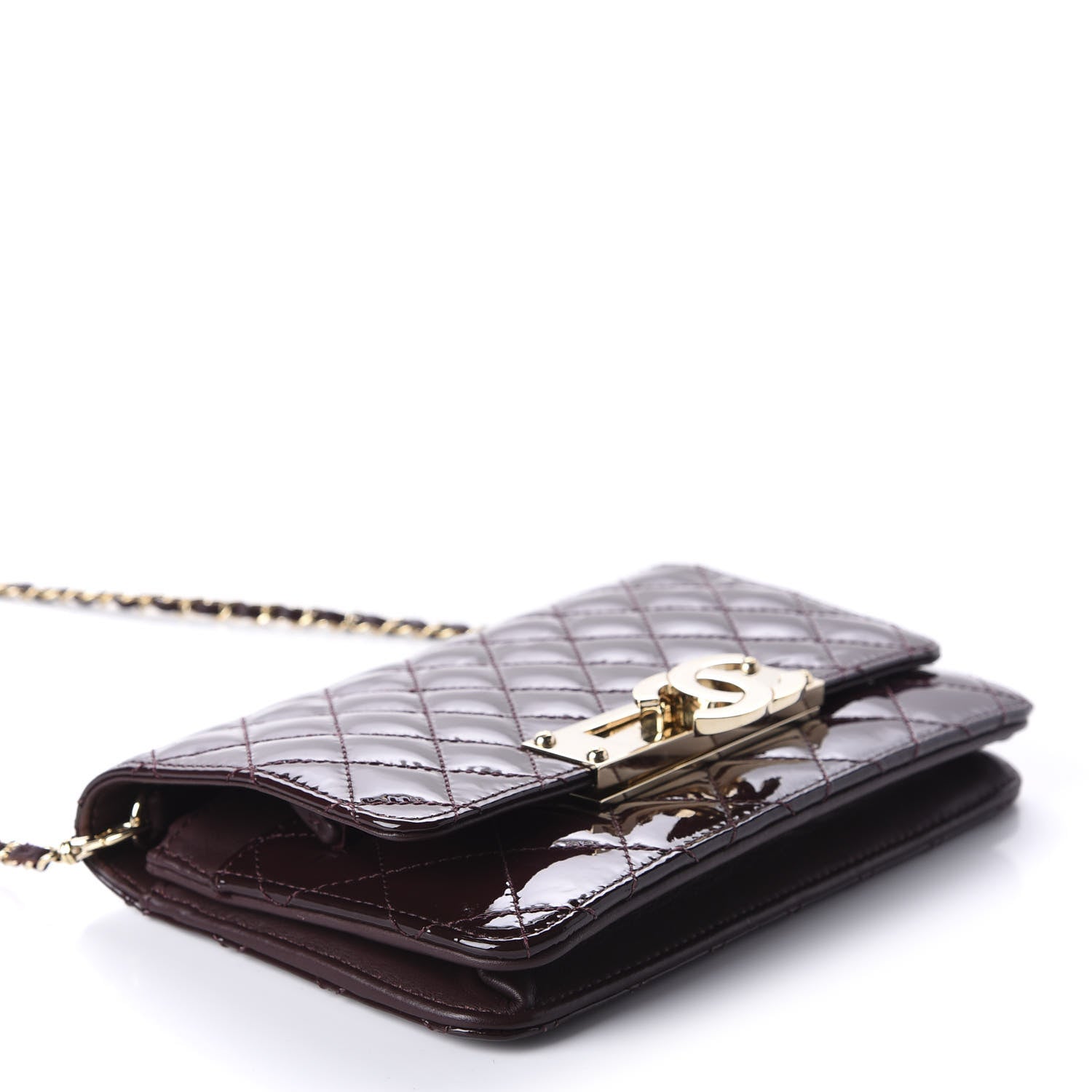 Chanel Patent Quilted Golden Class Wallet on Chain WOC Burgundy 4 of 10