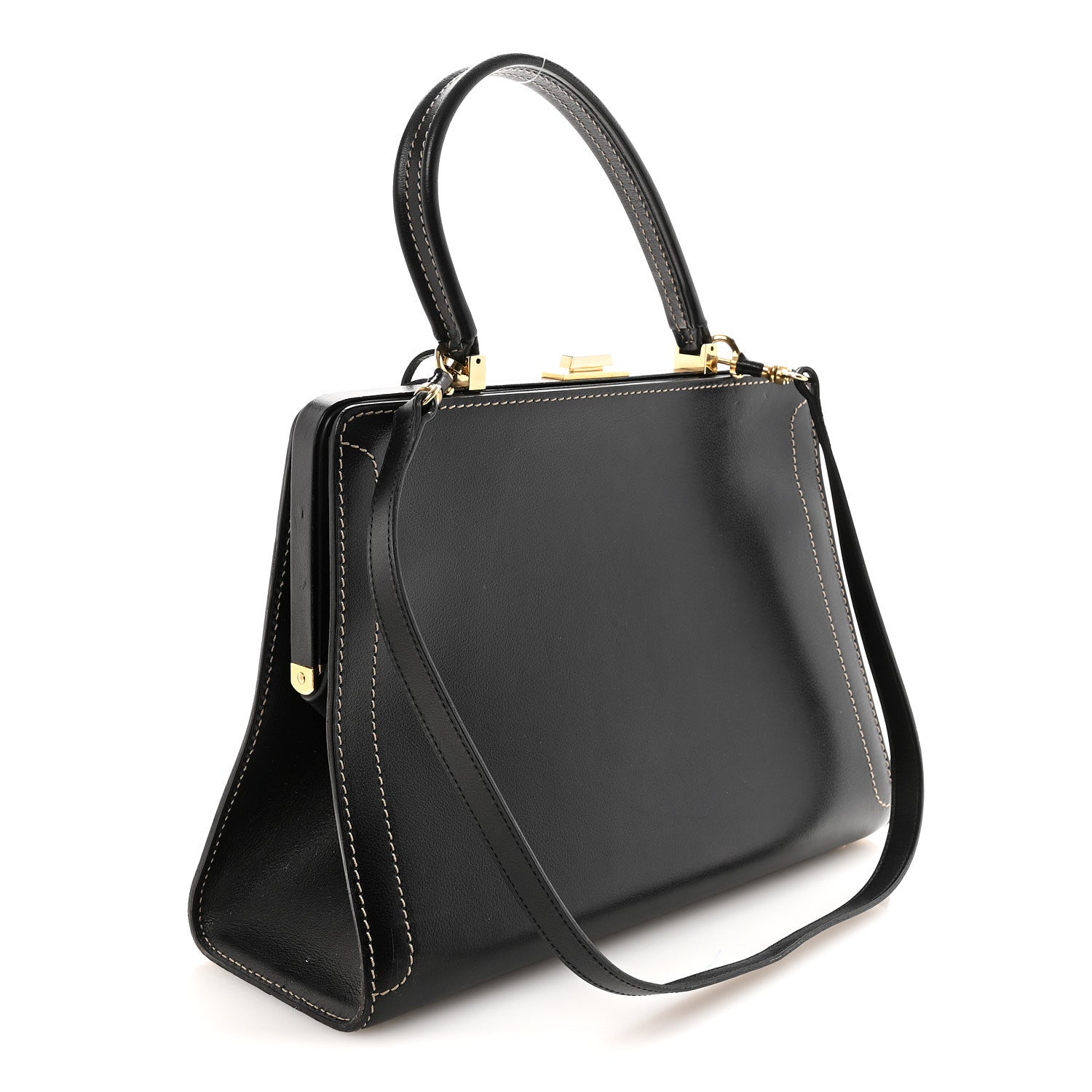 Delvaux Calfskin Evasion Top Handle Frame Bag Black 3 of 9