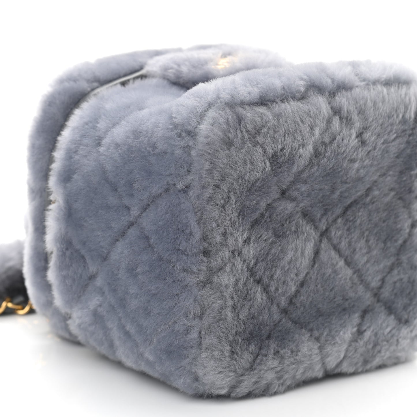 Shearling Lambskin Quilted Small Vanity Case Grey