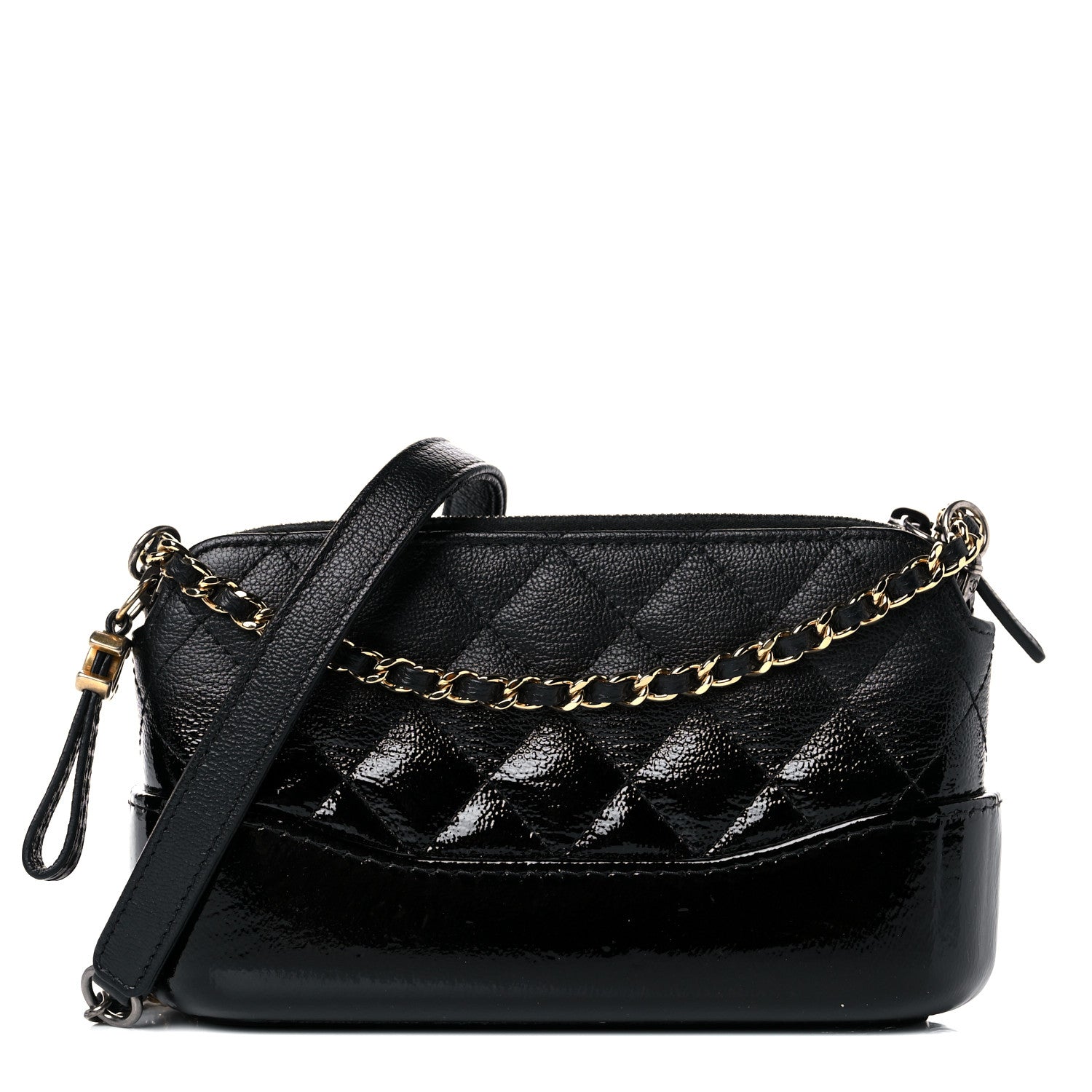 Chanel Patent Goatskin Quilted Small Gabrielle Clutch With Chain Black 1 of 15