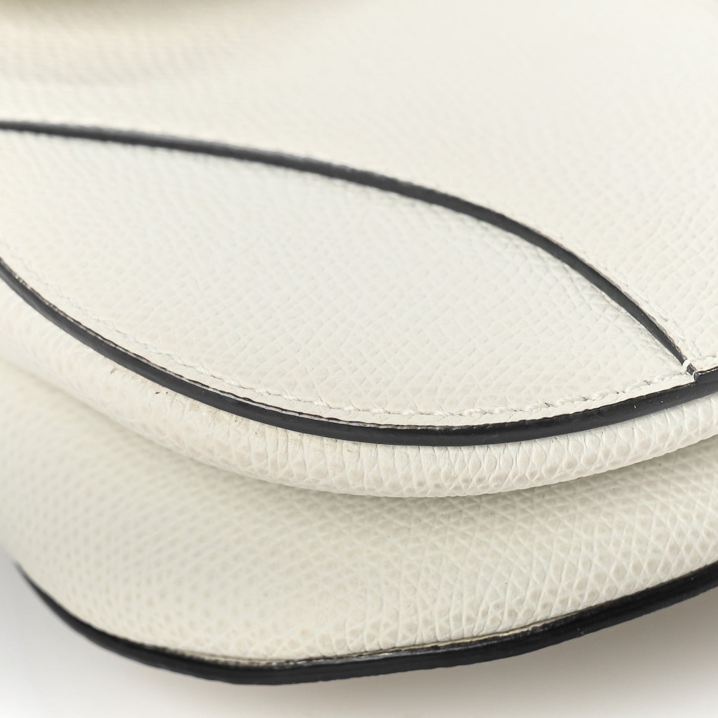 Grained Calfskin Mini Saddle Bag White