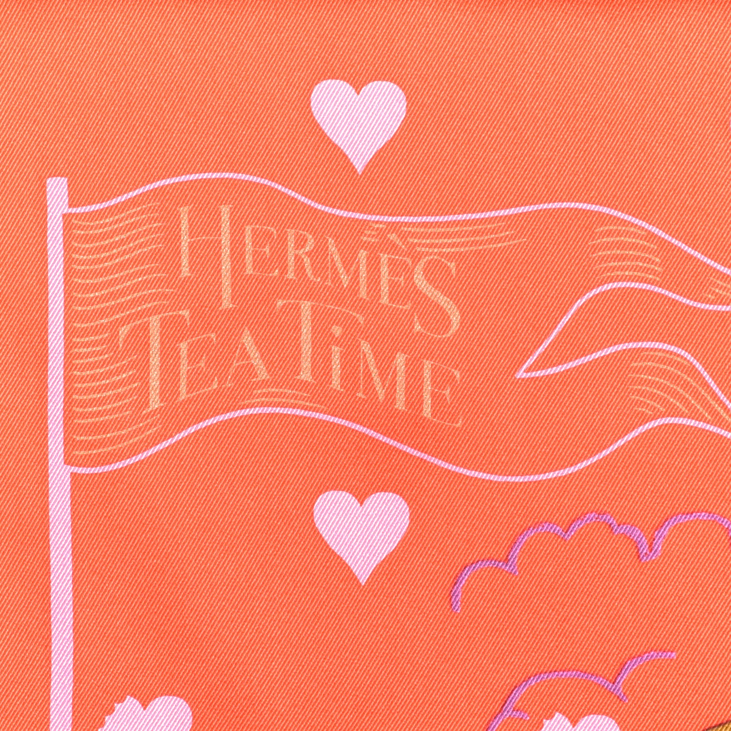 Hermes Silk Tea Time Scarf 70 Rouge Rose White 2 of 5