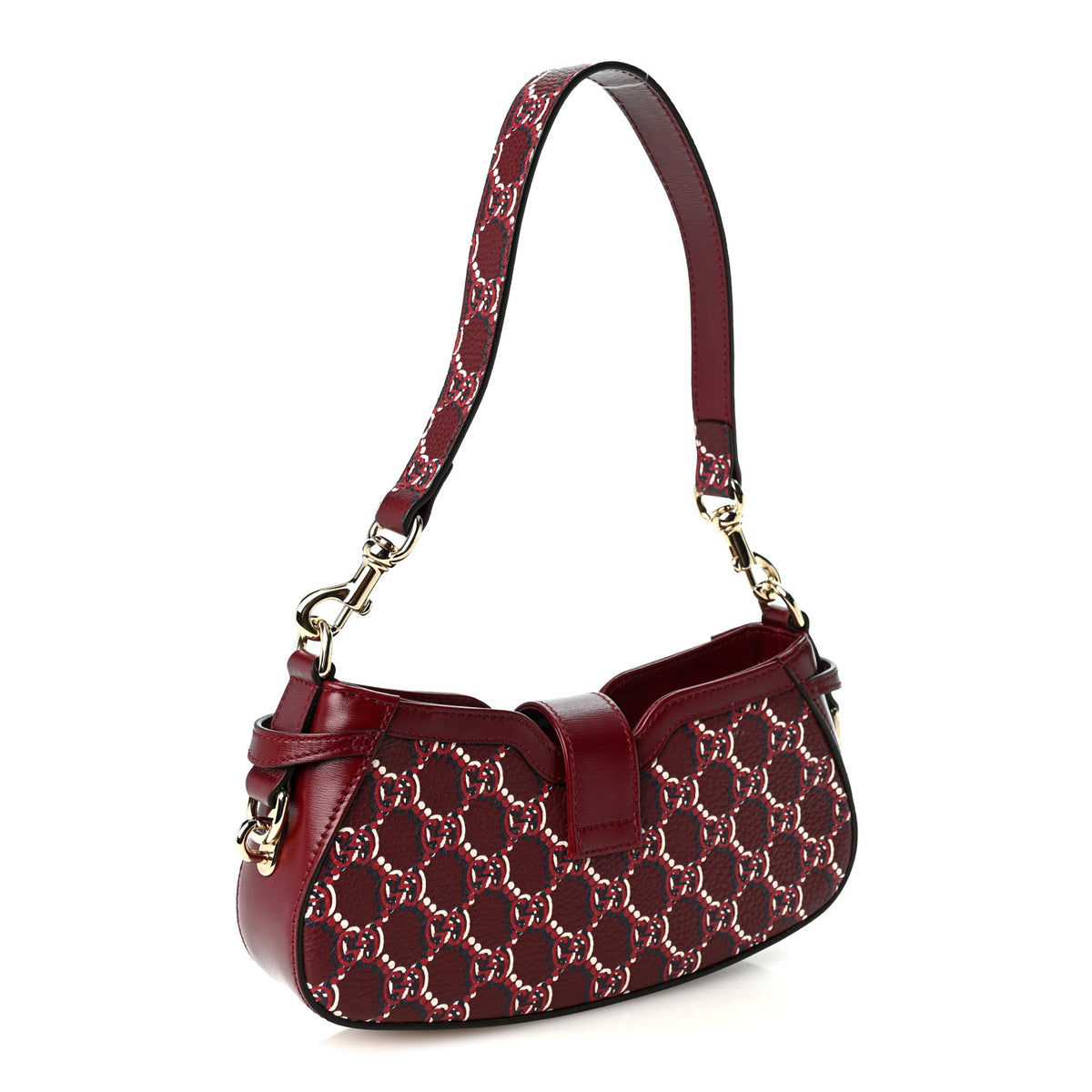 Gucci Calfskin Monogram Mini Moon Side Shoulder Bag Rosso Ancora Red 3 of 9