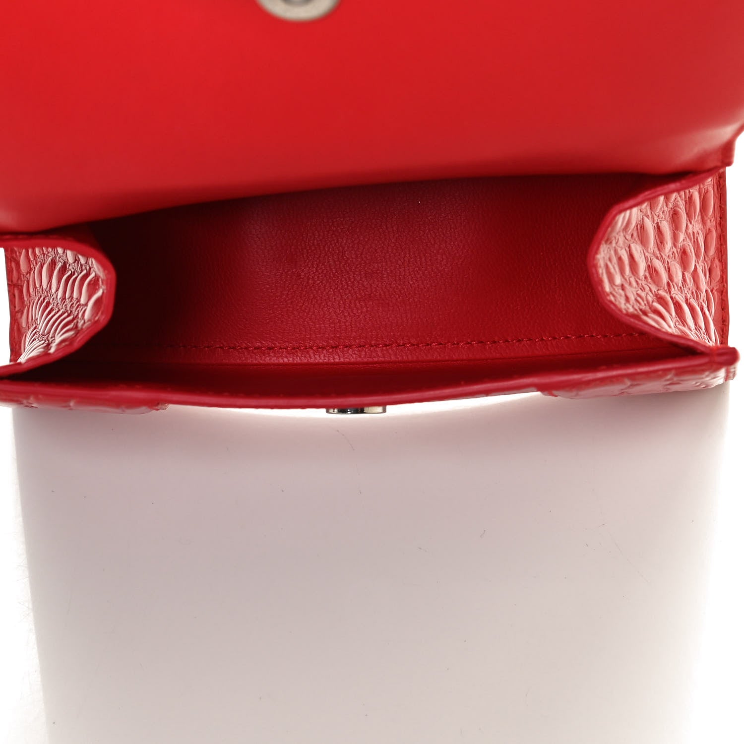 Balenciaga Shiny Calfskin Tonal B Crocodile Embossed Hourglass Top Handle Bag XS Bright Red 5 of 9
