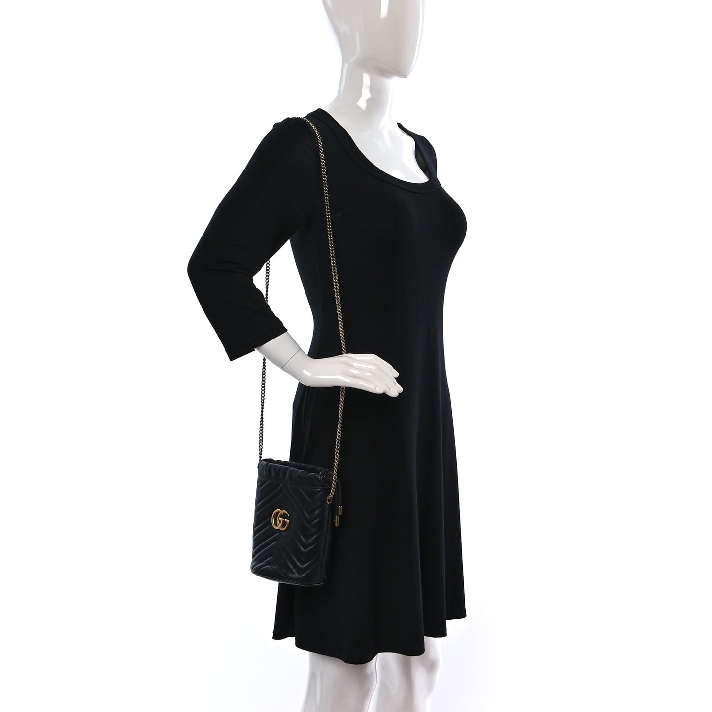 Calfskin Matelasse Mini GG Marmont 2.0 Bucket Bag Black