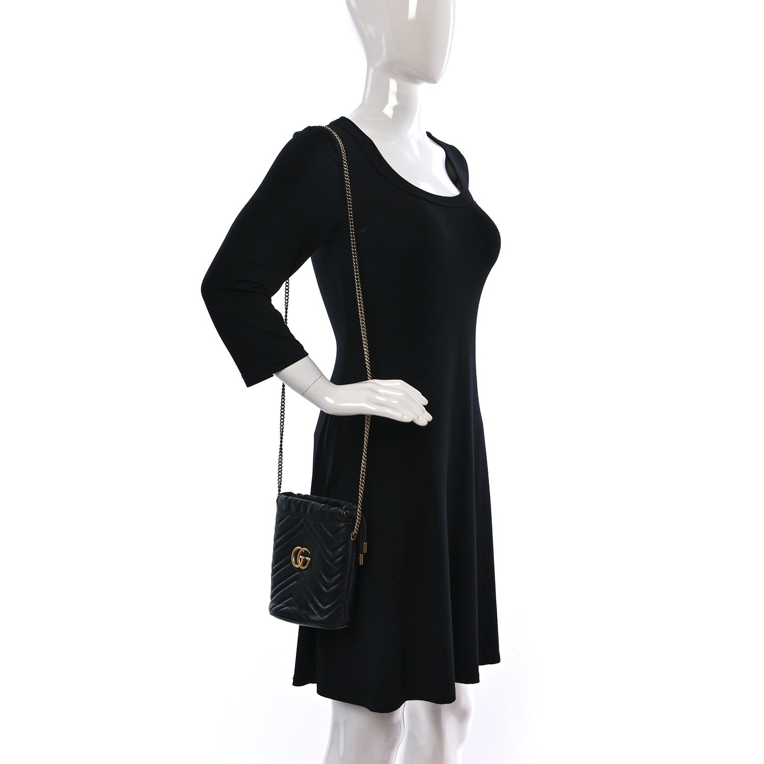 Gucci Calfskin Matelasse Mini GG Marmont 2.0 Bucket Bag Black 2 of 9